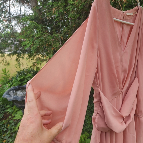 Mustard Seed Pink Wrap Sundress with Bell Sleeves - Picture 3 of 4